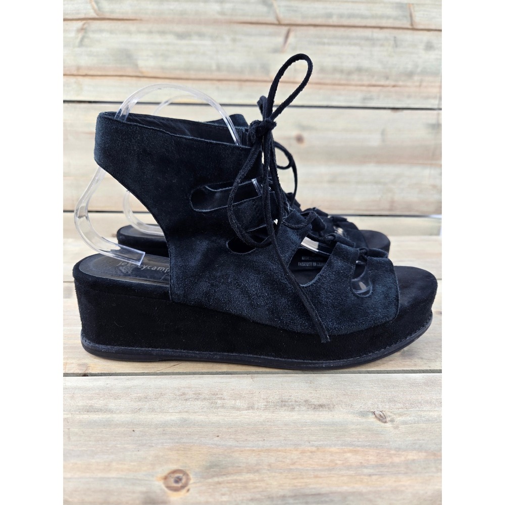 Jeffrey Campbell Black Suede Lace Up Gladiator Platform Wedge Sandals Womens 10